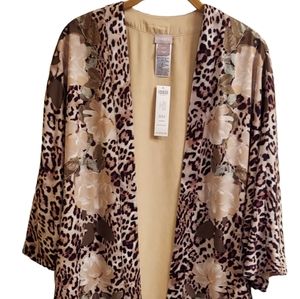 Chico's Floral Animal Printed Ruana Jacket Ecru Size S/M  NWT